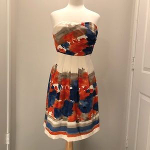 Strapless Watercolor Printed Dress